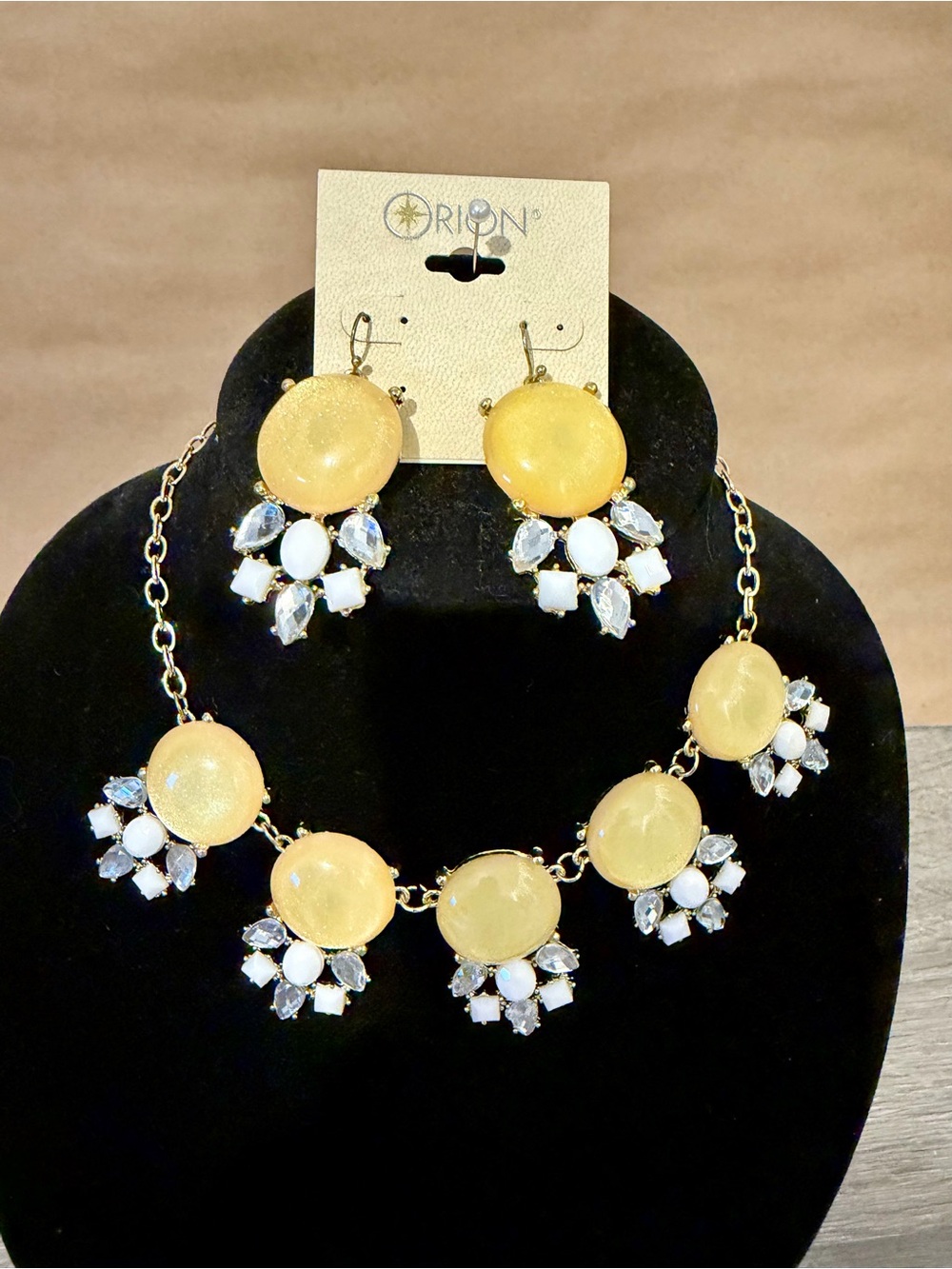 Orion Statement Necklace Gold Tone Beaded Rhinestone Accent